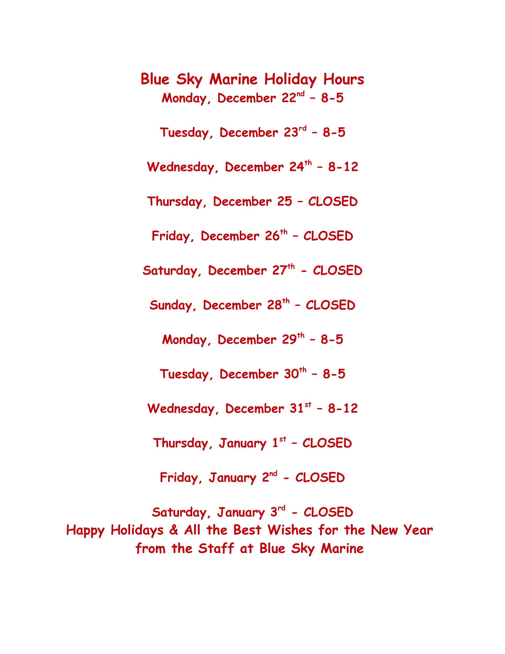 Holiday Hours
